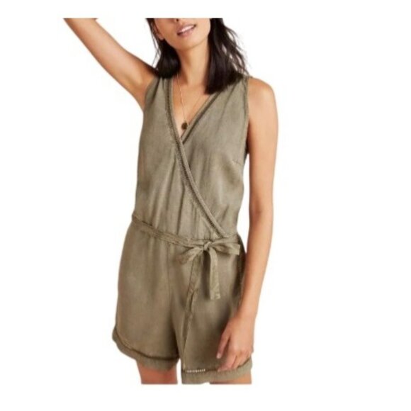Cloth & Stone By Anthropologie Womens Burlingame Romper Olive Green Size Small - Picture 1 of 8
